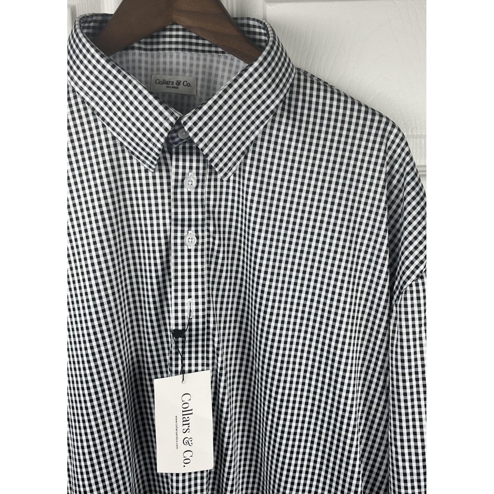 Collars & Co. Polo Shirt Mens 3XL Black White Gingham Dress Collar NEW WITH TAGS
